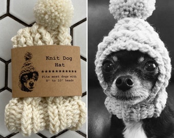 Ivory White - Knit Wool Hat for Small Dog - Puppy Hood - Chihuahua Clothes - Warm Winter Dog Beanie - Snood