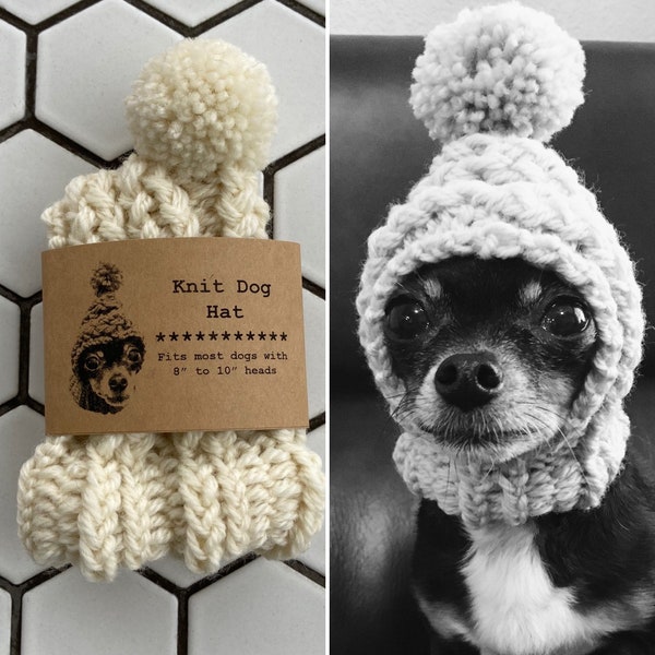 Ivory White - Knit Wool Hat for Small Dog - Puppy Hood - Chihuahua Clothes - Warm Winter Dog Beanie - Snood