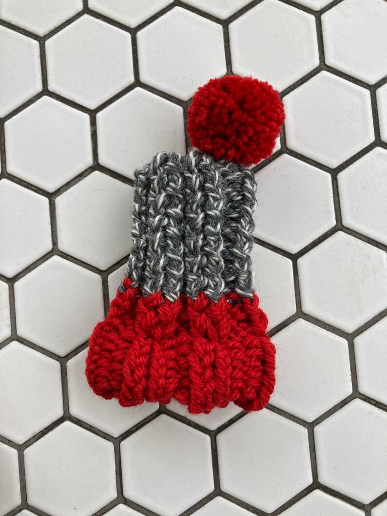 Red and Dark Grey Marl Colorblock Knit Wool Hat for Small Dog Puppy Hood Chihuahua Clothes Warm Winter Dog Beanie Snood image 2
