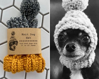 Honey Yellow and Dark Grey Marl Colorblock - Knit Wool Hat for Small Dog - Puppy Hood - Chihuahua Clothes - Warm Winter Dog Beanie - Snood