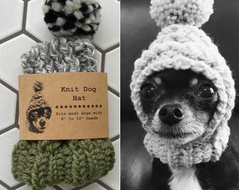 Sage Green and Light Grey Colorblock - Knit Wool Hat for Small Dog - Puppy Hood - Chihuahua Clothes - Warm Winter Dog Beanie - Snood