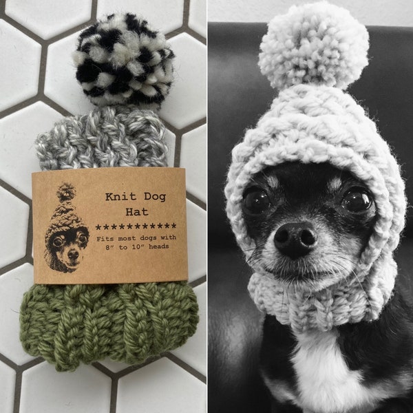 Sage Green and Light Grey Colorblock - Knit Wool Hat for Small Dog - Puppy Hood - Chihuahua Clothes - Warm Winter Dog Beanie - Snood
