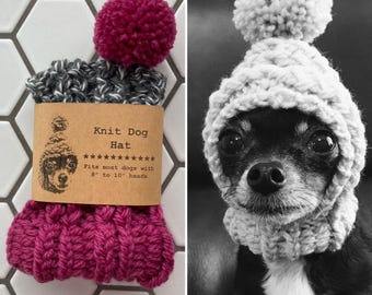 Mulberry and Dark Grey Marl Colorblock - Knit Wool Hat for Small Dog - Puppy Hood - Chihuahua Clothes - Warm Winter Dog Beanie - Berry