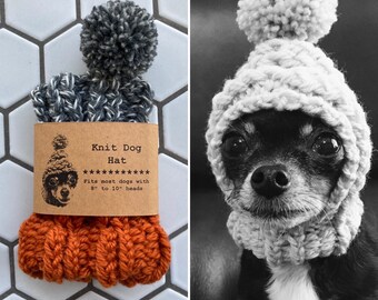 Pumpkin Orange and Dark Grey Marl Colorblock - Knit Wool Hat for Small Dog - Puppy Hood - Chihuahua Clothes - Warm Winter Dog Beanie - Snood