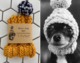 Honey Yellow Knit Wool Hat for Small Dog - Puppy Hood - Chihuahua Clothes - Warm Winter Dog Beanie - Snood - Marigold