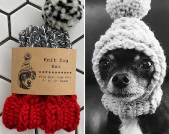 Red and Dark Grey Marl Colorblock - Knit Wool Hat for Small Dog - Puppy Hood - Chihuahua Clothes - Warm Winter Dog Beanie - Snood