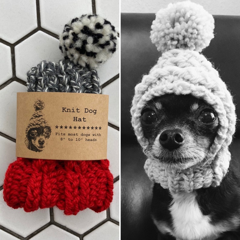 Red and Dark Grey Marl Colorblock Knit Wool Hat for Small Dog Puppy Hood Chihuahua Clothes Warm Winter Dog Beanie Snood image 1