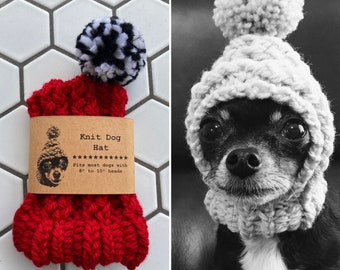 Red Knit Wool Hat for Small Dog - Puppy Hood - Chihuahua Clothes - Warm Winter Dog Beanie - Snood