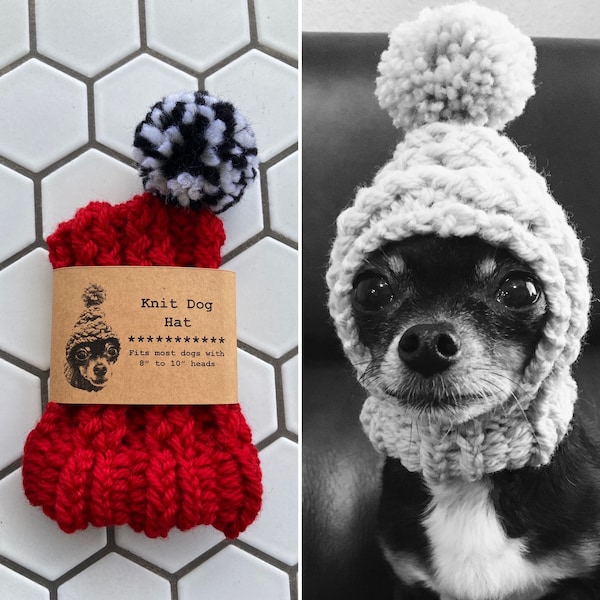 Red Knit Wool Hat for Small Dog - Puppy Hood - Chihuahua Clothes - Warm Winter Dog Beanie - Snood