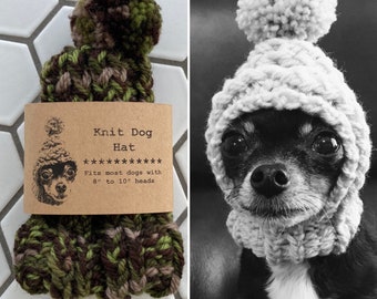 Green Camo - Knit Wool Hat for Small Dog - Puppy Hood - Chihuahua Clothes - Warm Winter Dog Beanie - Snood