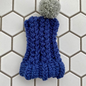 Indigo Blue Knit Wool Hat for Small Dog Puppy Hood Chihuahua Clothes Warm Winter Dog Beanie Light Grey Marl