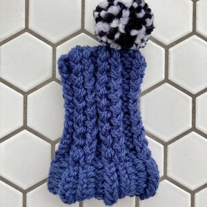 Indigo Blue Knit Wool Hat for Small Dog Puppy Hood Chihuahua Clothes Warm Winter Dog Beanie Black & White