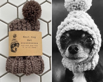 Taupe Knit Wool Hat for Small Dog - Multicolor Pom - Puppy Hood - Chihuahua Clothes - Warm Winter Dog Beanie - Snood