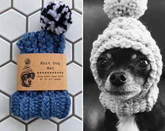 Denim Blue Knit Wool Hat for Small Dog - Puppy Hood - Chihuahua Clothes - Warm Winter Dog Beanie - Snood
