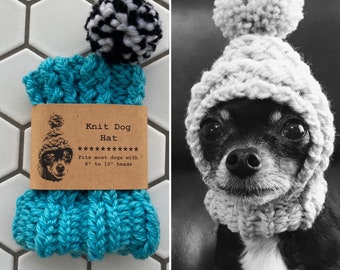 Turquoise Knit Wool Hat for Small Dog - Puppy Hood - Chihuahua Clothes - Warm Winter Dog Beanie - Snood