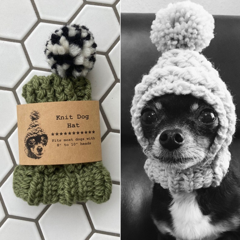 Sage Green Knit Hat for Small Dog Puppy Hood Chihuahua Clothes Warm Winter Dog Beanie Snood image 1