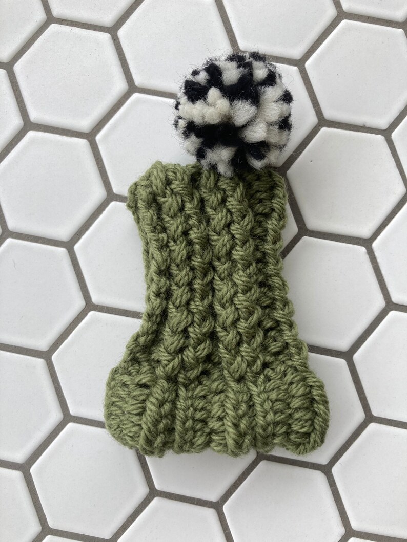 Sage Green Knit Hat for Small Dog Puppy Hood Chihuahua Clothes Warm Winter Dog Beanie Snood image 2