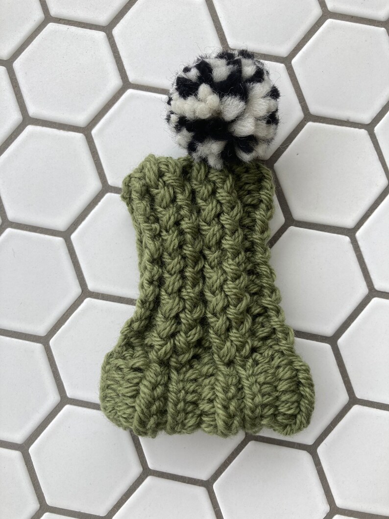 Sage Green Knit Hat for Small Dog Puppy Hood Chihuahua Clothes Warm Winter Dog Beanie Snood afbeelding 2