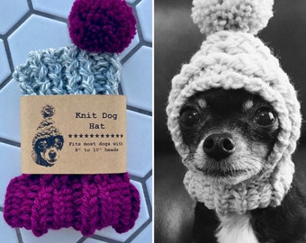 Plum Purple and Light Grey Marl Colorblock - Knit Wool Hat for Small Dog - Puppy Hood - Chihuahua Clothes - Warm Winter Dog Beanie - Berry