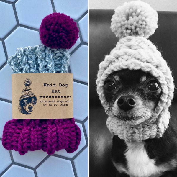 Plum Purple and Light Grey Marl Colorblock - Knit Wool Hat for Small Dog - Puppy Hood - Chihuahua Clothes - Warm Winter Dog Beanie - Berry