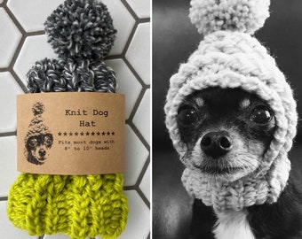 Chartreuse and Dark Grey Marl Colorblock - Knit Wool Hat for Small Dog - Puppy Hood - Chihuahua Clothes - Warm Winter Dog Beanie - Snood