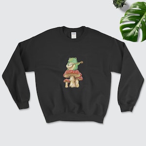 Frog Playing Banjo On Mushroom Sweatshirt | Froggy Jumper | Frog Jumper | Mushroom Jumper | Foraging Jumper
