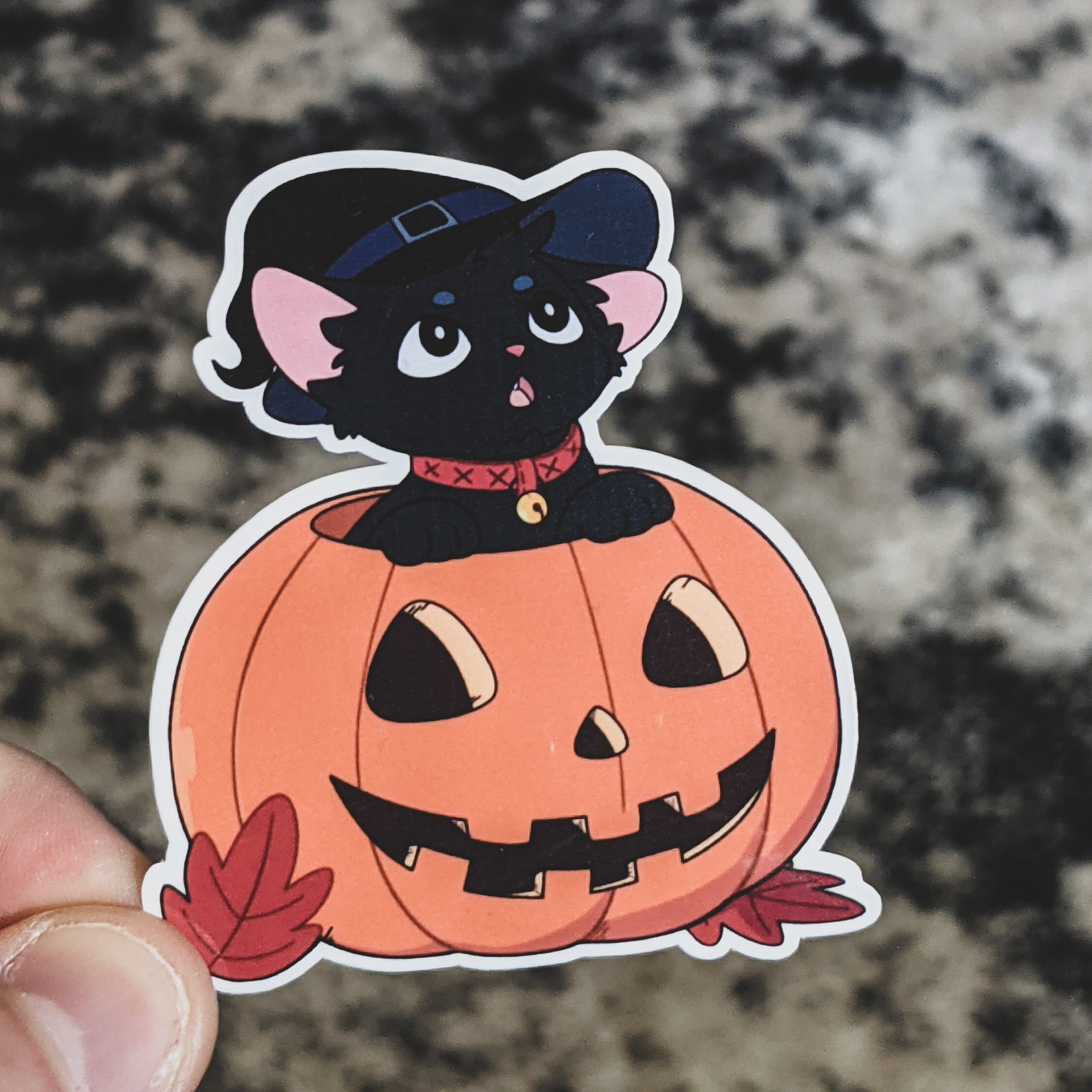 Chibi Cat in Pumpkin Sticker | Waterproof Vinyl Sticker | Halloween ...