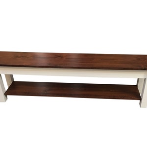 1776 Farmhouse Bench with Storage Shelf, Rustic Solid Wood Bench image 2