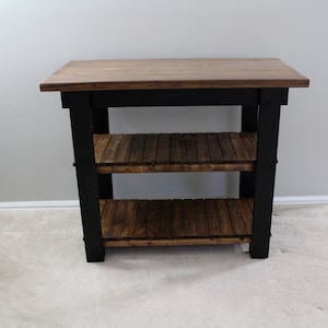 Rustic Farmhouse Kitchen Island with Storage, Dark Walnut & Black