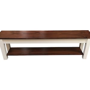 1776 Farmhouse Bench with Storage Shelf, Rustic Solid Wood Bench image 5