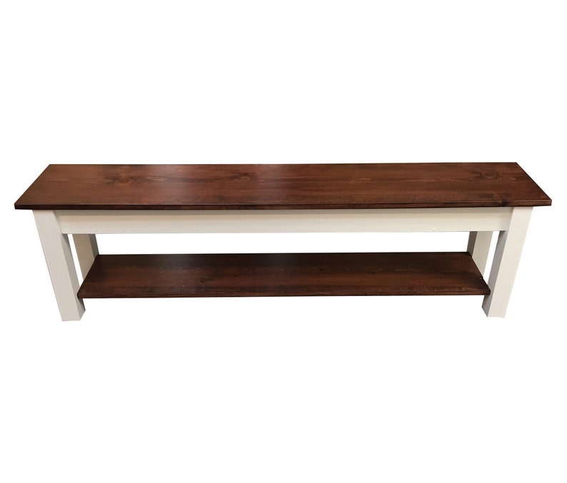 1776 Farmhouse Bench with Storage Shelf, Rustic Solid Wood Bench image 5