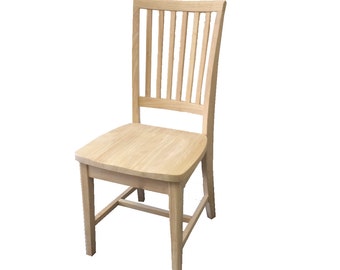 May include: A light wood dining chair with a slatted back and a simple design.