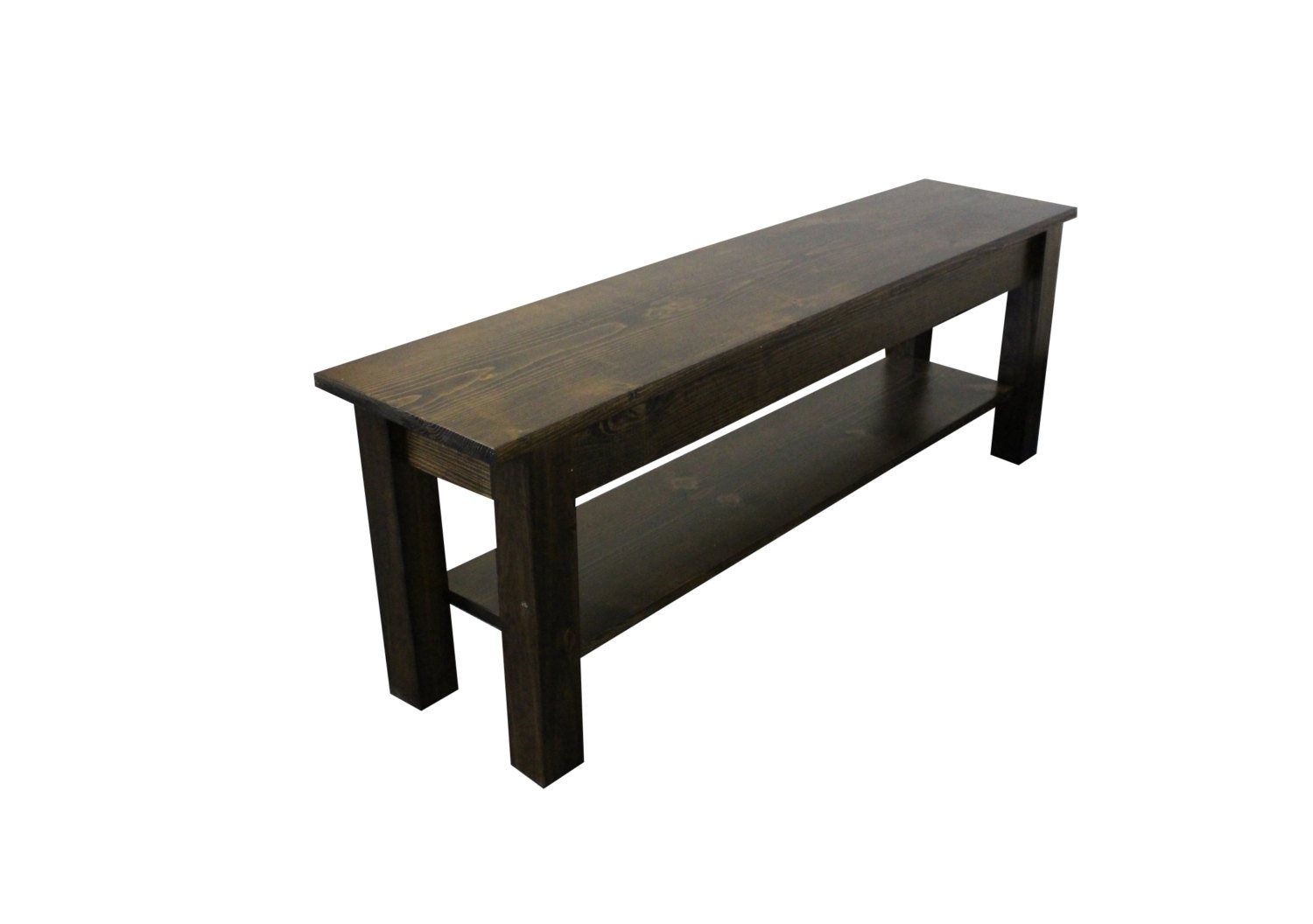 Yukon Farmhouse Bench with Storage Shelf, Rustic Solid Wood Bench / D…