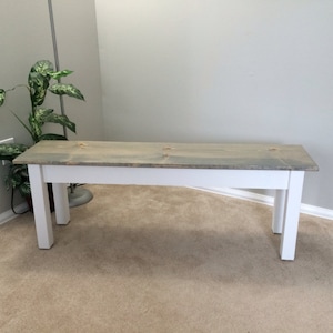 Cottage Farmhouse Bench, Rustic Solid Wood Bench