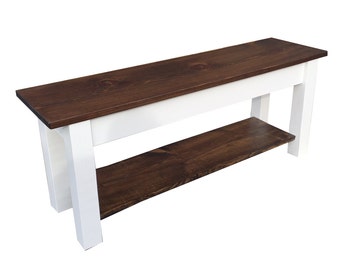 Colonial Harvest Storage shelf Bench/ Shoe rack / Farmhouse Country shabby chic / Rustic Solid Wood / durable polyurethane clear coat