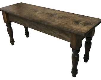 Dark Walnut English Bench / Round Turned Legs / Country Style Bench / Solid Wood Bench, durable polyurethane clear coat