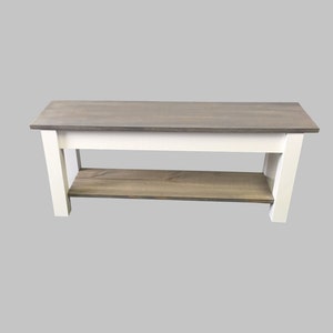 Cottage Farmhouse Bench with Storage Shelf, Rustic Solid Wood Bench