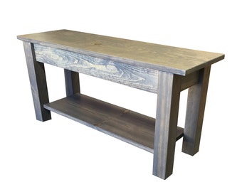 Cape Cod Farmhouse Bench with Storage Shelf, Rustic Solid Wood Bench / Solid Wood Bench, durable polyurethane clear coat