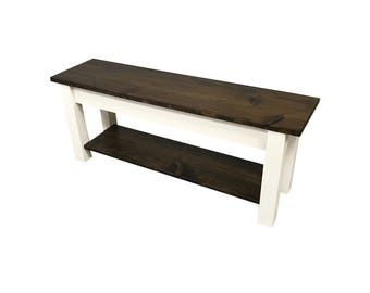 Lillian Homestead Storage shelf Bench/ Shoe rack / Farmhouse Country shabby chic / Rustic Solid Wood / durable polyurethane clear coat