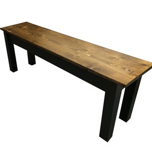 French Countryside Farmhouse Bench / Dark Walnut Top and Black painted base / Rustic Solid Wood Bench / durable polyurethane clear coat