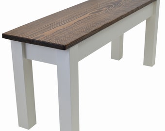 Olmsted / Farmhouse Bench, Rustic Solid Wood Bench, Light Walnut and off-white Bench