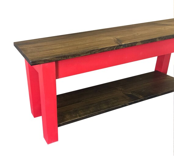 Dark Walnut And Barn Wood Red Storage Bench Shoe Rack Bench Etsy