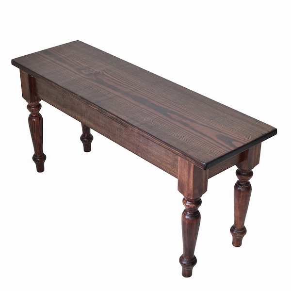Red Mahogany Farmhouse Bench with Turned legs