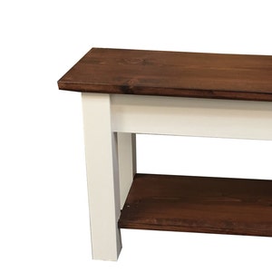 1776 Farmhouse Bench with Storage Shelf, Rustic Solid Wood Bench image 3