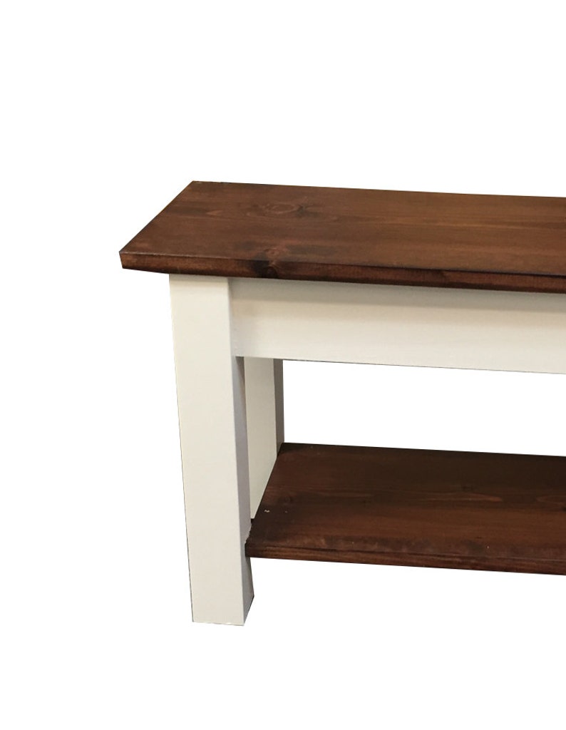 1776 Farmhouse Bench with Storage Shelf, Rustic Solid Wood Bench image 3