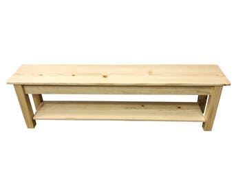 Pine Wood Storage shelf Bench/ Shoe rack / Farmhouse Country shabby chic / Rustic Solid Wood / durable polyurethane clear coat