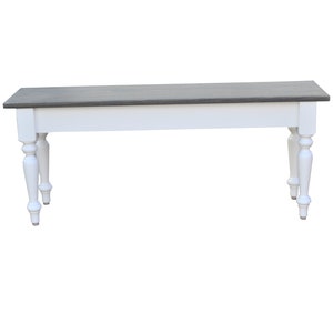 Louis IX Rustic Farmhouse Bench Shabby Chic / Country round Turned Legs / Solid Wood Bench, durable polyurethane clear coat / Grey and white image 5