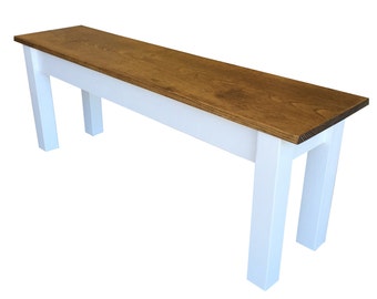 Rustic Early American and White Farmhouse Bench / Solid Wood Bench Country Style  Durable polyurethane clear coat / Mudroom Entryway Seating