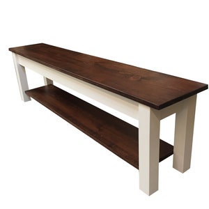 1776 Farmhouse Bench with Storage Shelf, Rustic Solid Wood Bench image 1