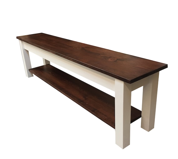 1776 Farmhouse Bench With Storage Shelf Rustic Solid Wood Etsy